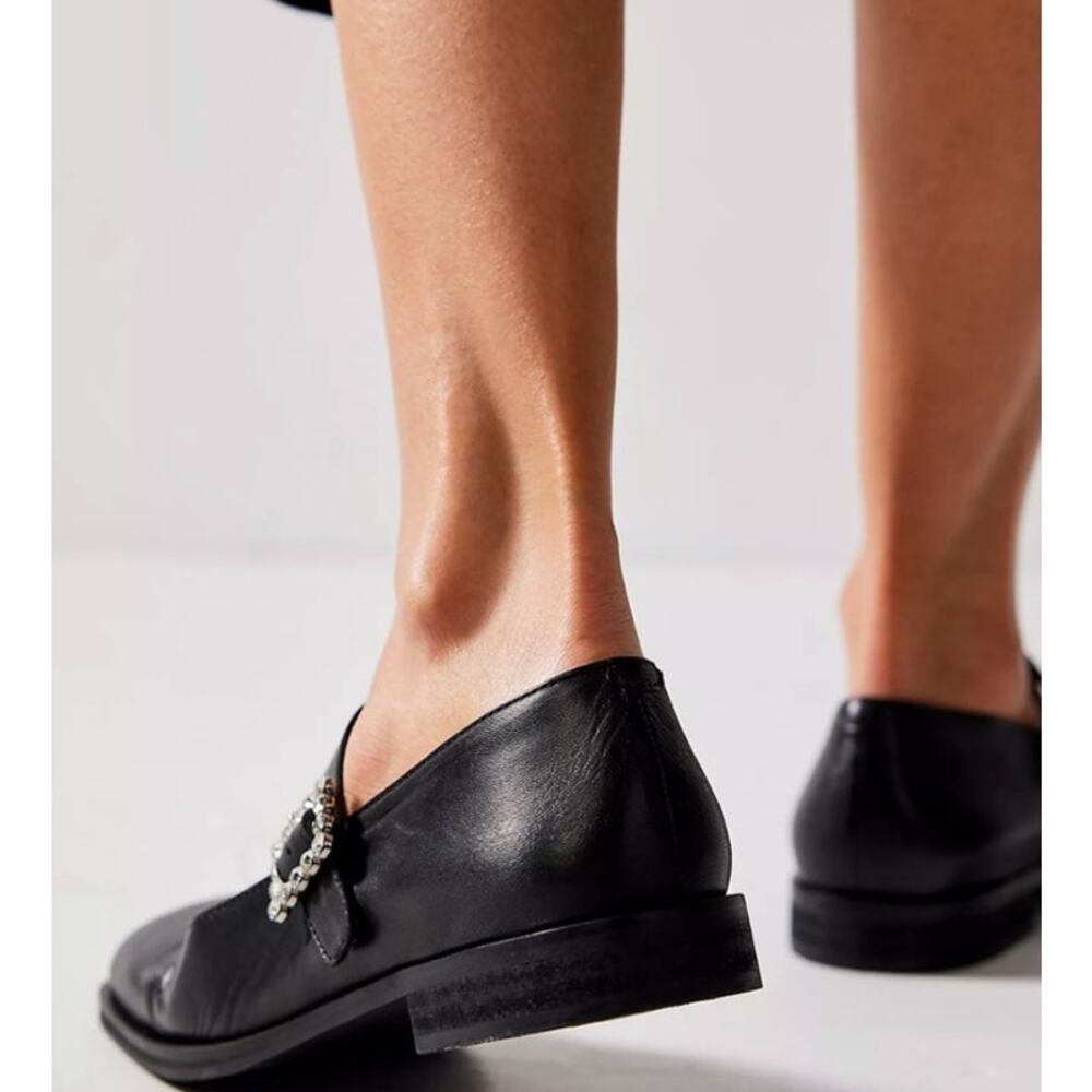 Free People FP Collection Rumor Diamante Mary Jane Black Leather Flats Size 6 - Picture 3 of 14